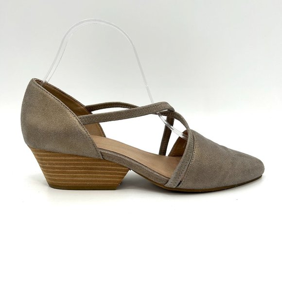 EILEEN FISHER Beige Metallic Poet Crisscross Pump Block Heel Shoes Size 9.5 - Picture 1 of 8